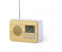 Bambusowy zegar na biurko z alarmem, radio V0367