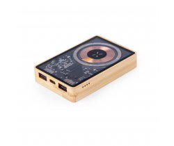 Magnetyczny bezprzewodowy bambusowy power bank 5000 mAh, ładowarka bezprzewodowa 15W V2007