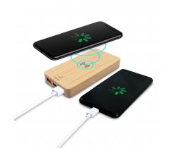 Bambusowy bezprzewodowy power bank 8000 mAh B'RIGHT, ładowarka bezprzewodowa 15W | Benson V0053