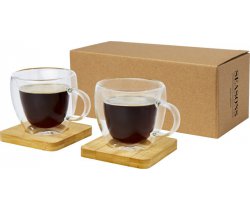 Manti 2 sztuki, szklany kubek o pojemności 100 ml z bambusową podkładką 113314