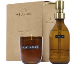 Wellmark Discovery dozownik na mydło do rąk o pojemności 200 ml i zestaw świec zapachowych 150 g - o zapachu bambusa 126308
