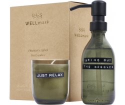 Wellmark Discovery dozownik mydła do rąk o pojemności 200 ml i zestaw świec zapachowych 150 g - o zapachu ciemnego bursztynu 126311